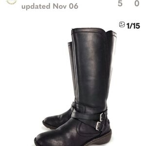 UGG Rosen Black Nappa Leather Wool Lined Dual Buckle Straps Tall Riding Boots